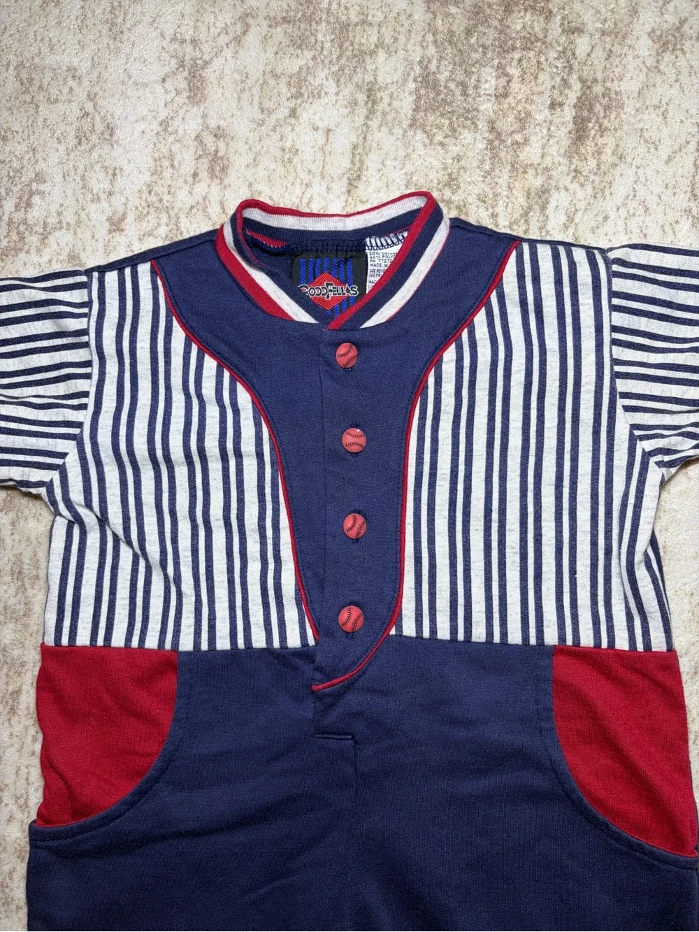 Vintage 90s GoodFellas Baby Baseball Romper 18M Striped Red Blue
